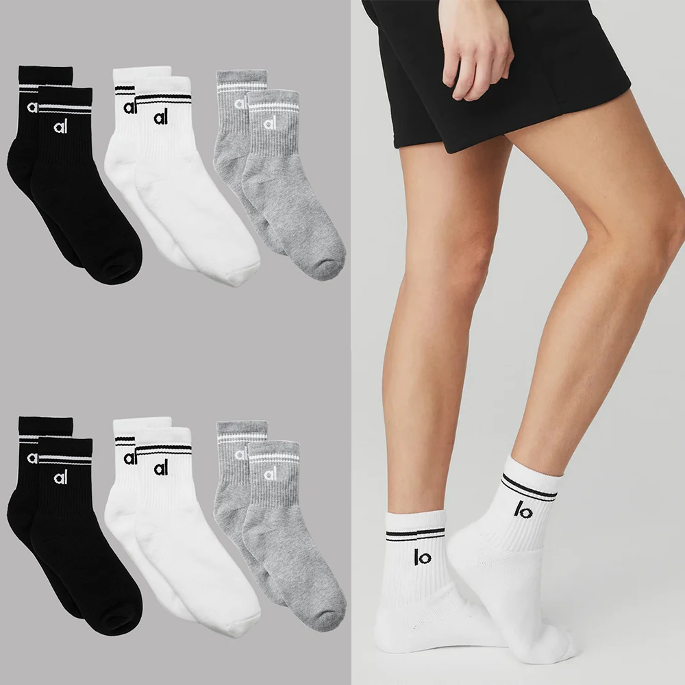 AL YOGA Women Cotton Socks Vintage Mid Length Socks Yoga Pilates Fitness Sports Trendy Sock Women's Yoga Mid Length Socks